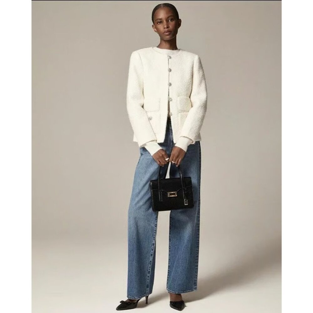 NWT J.Crew Collection Lady Jacket in Meringue Textured Tweed Jewel Button 4 $378 - Picture 3 of 8